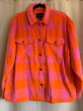 Velvet Heart Hot Pink and Orange Plaid Shacket